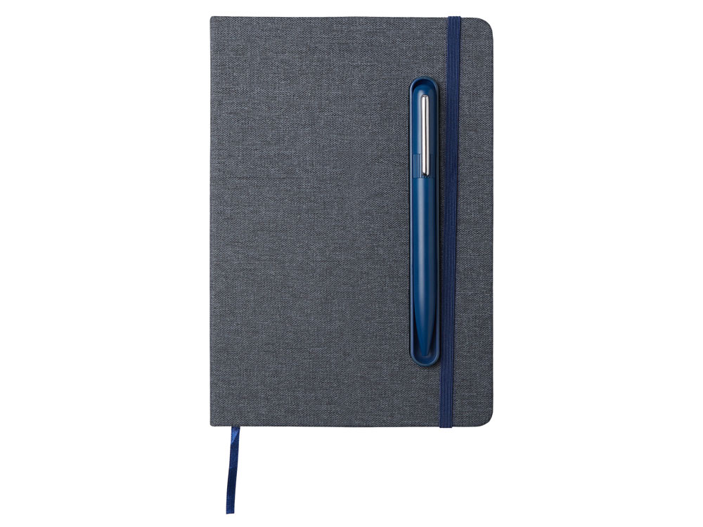 Набор блокнот А5 с магнитным держателем для ручки и подставкой для телефона и металлической шариковой ручкой NotaBene, темно-синий