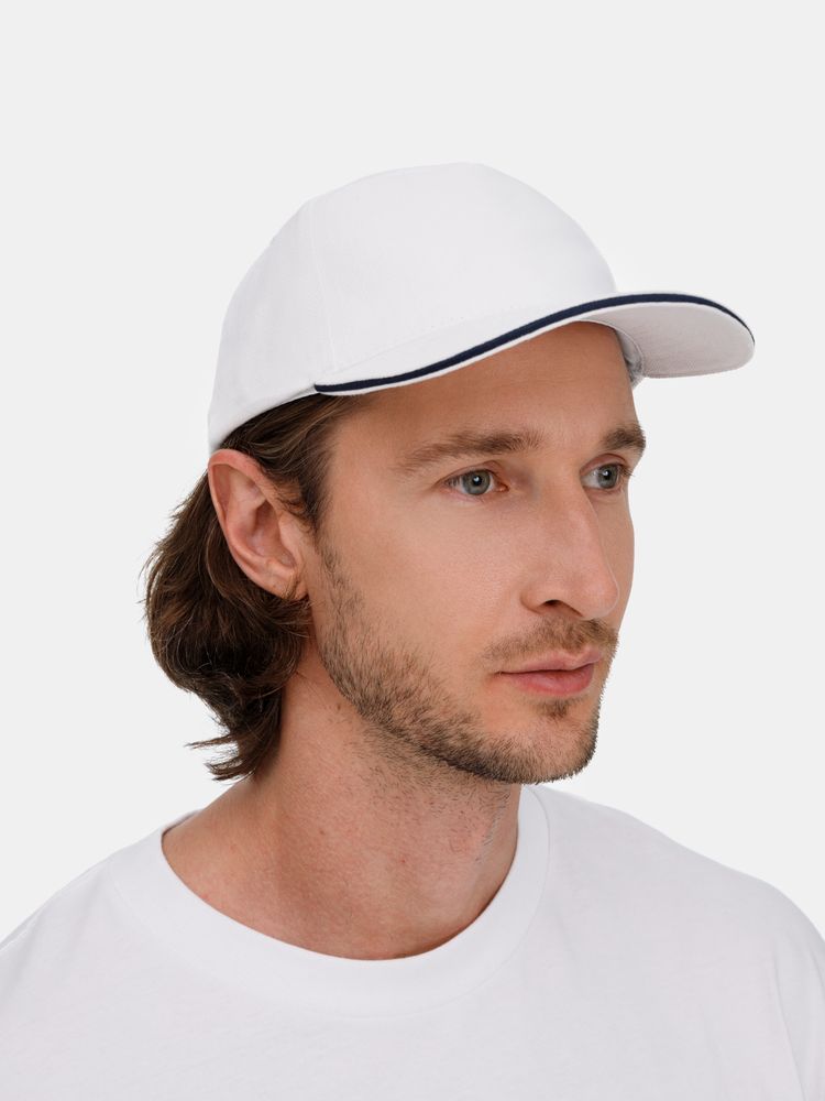 Бейсболка Classic 2.0, белая с темно-синим кантом