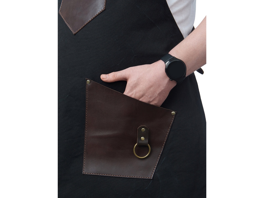 Фартук из канваса с ремнями из натуральной кожи, материал: канвас смесовый, плотность 450 гр/м, натуральная кожа КРС, цвет черный, коричневый темный