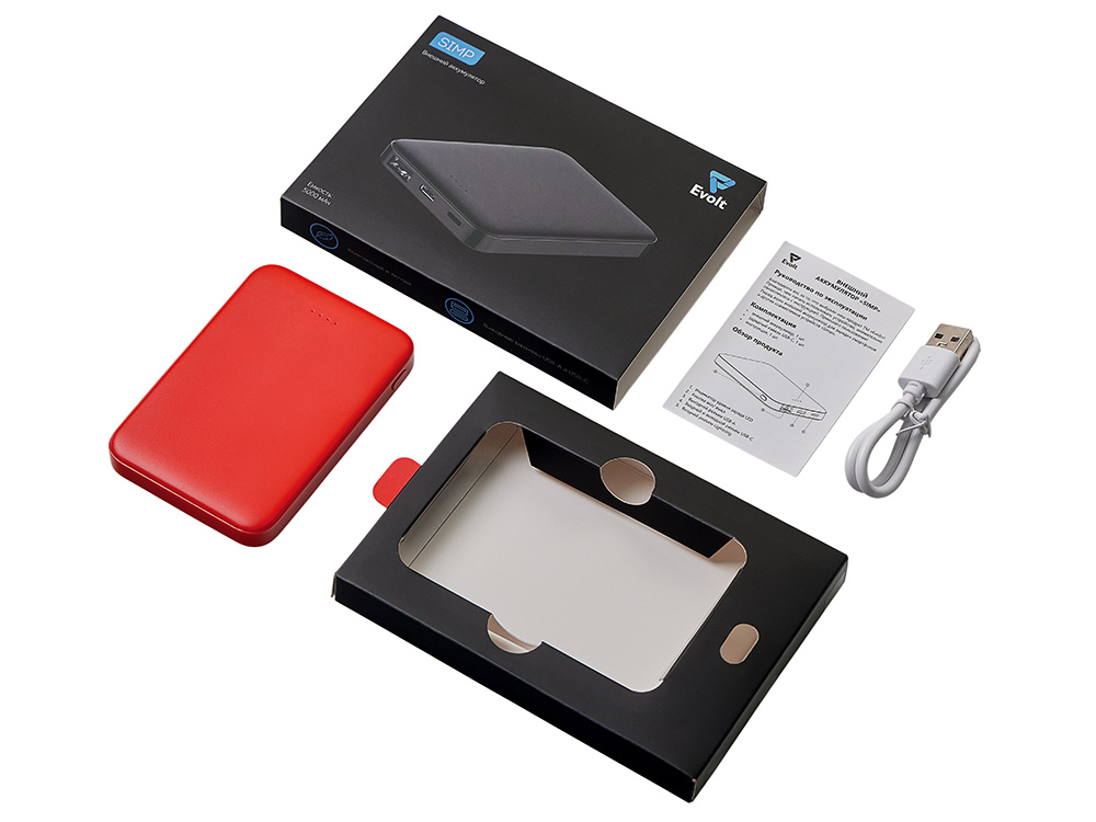 Внешний аккумулятор Simp, 5000 мАч, красный