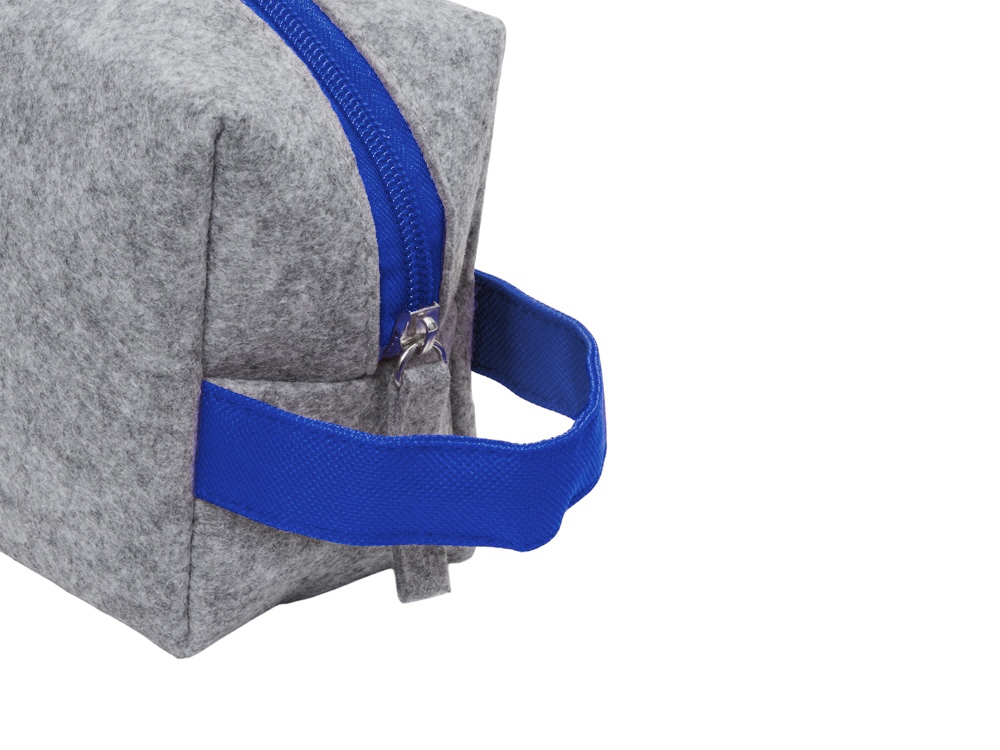 Органайзер для электроники и проводов Felt из RPET-фетра с ручкой, серый с синим