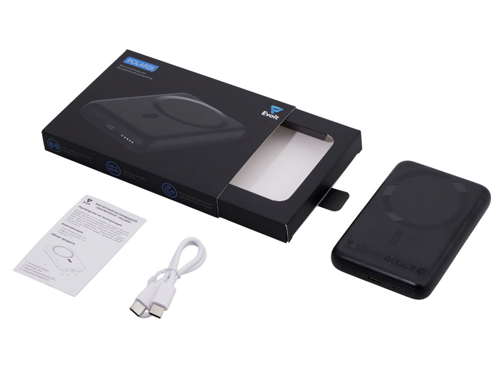 Магнитный внешний беспроводной аккумулятор Polarix, QC/PD, 10000 мАч, черный