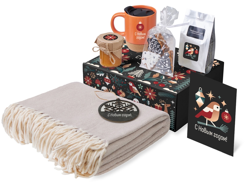 Подарочный набор c пледом, кружкой и вареньем, оранжевый