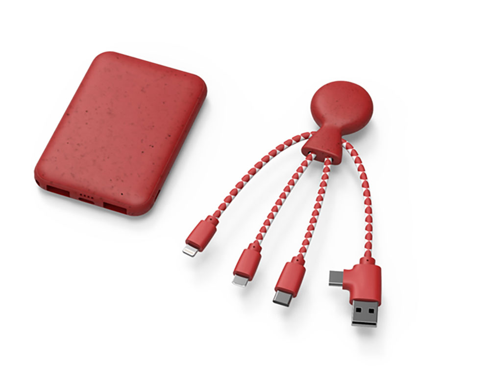 Портативное зарядное устройство BioPack c кабелем Mr. Bio, 5000 mAh, красный