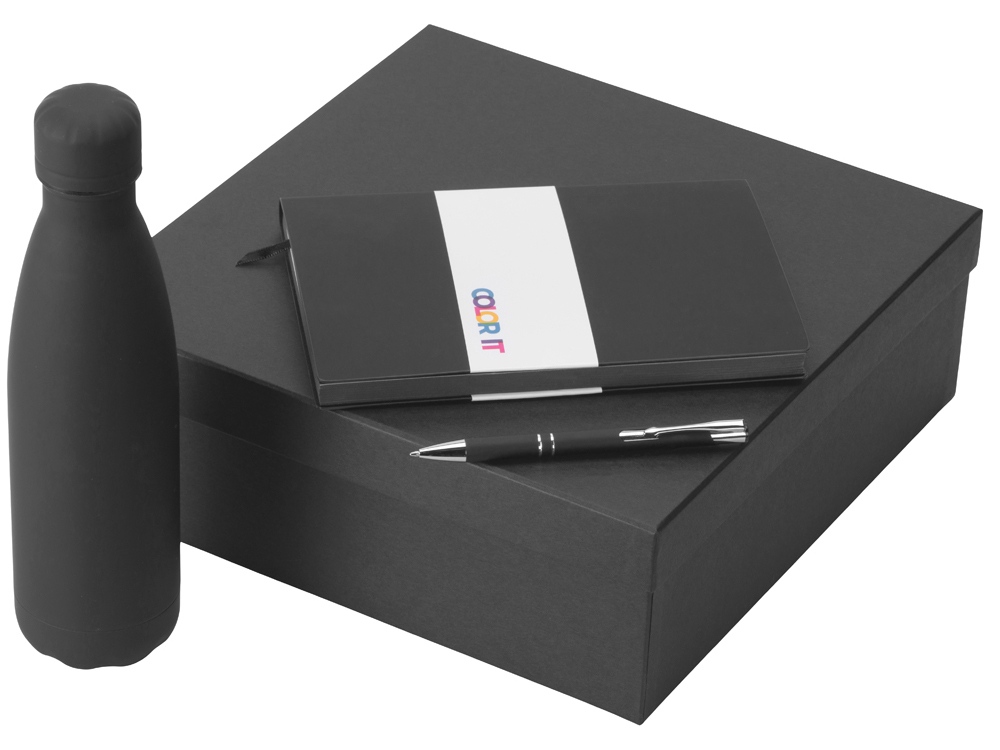 Подарочный набор с блокнотом С1, металлической ручкой и термобутылкой, черный Подарочный набор с блокнотом С1, металлической ручкой и термобутылкой, черный