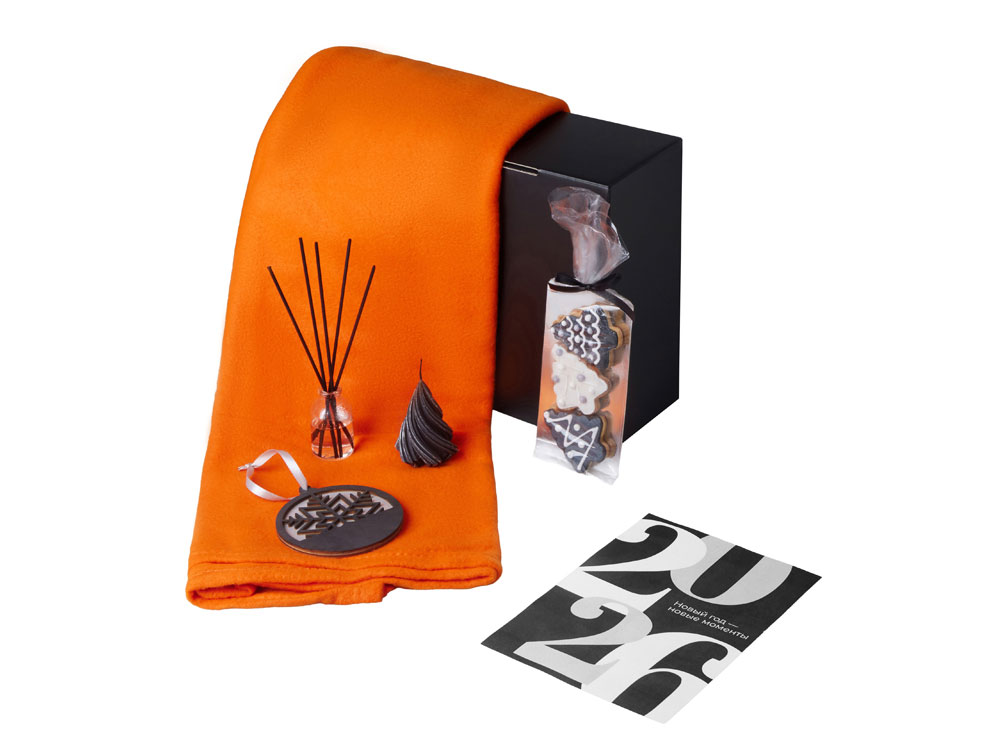 Подарочный набор с пледом, свечой и диффузором, оранжевый