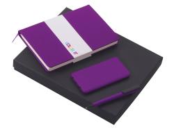 Подарочный набор c блокнотом С2, ручкой и повербанком 5000 mAh, фиолетовый
