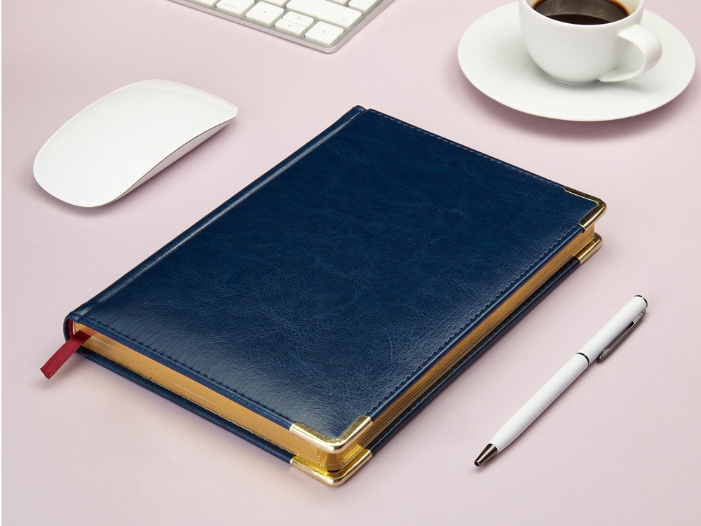 Ежедневник А5 датированный Sidney Nebraska 2026, синий (золотой обрез, золотые уголки)