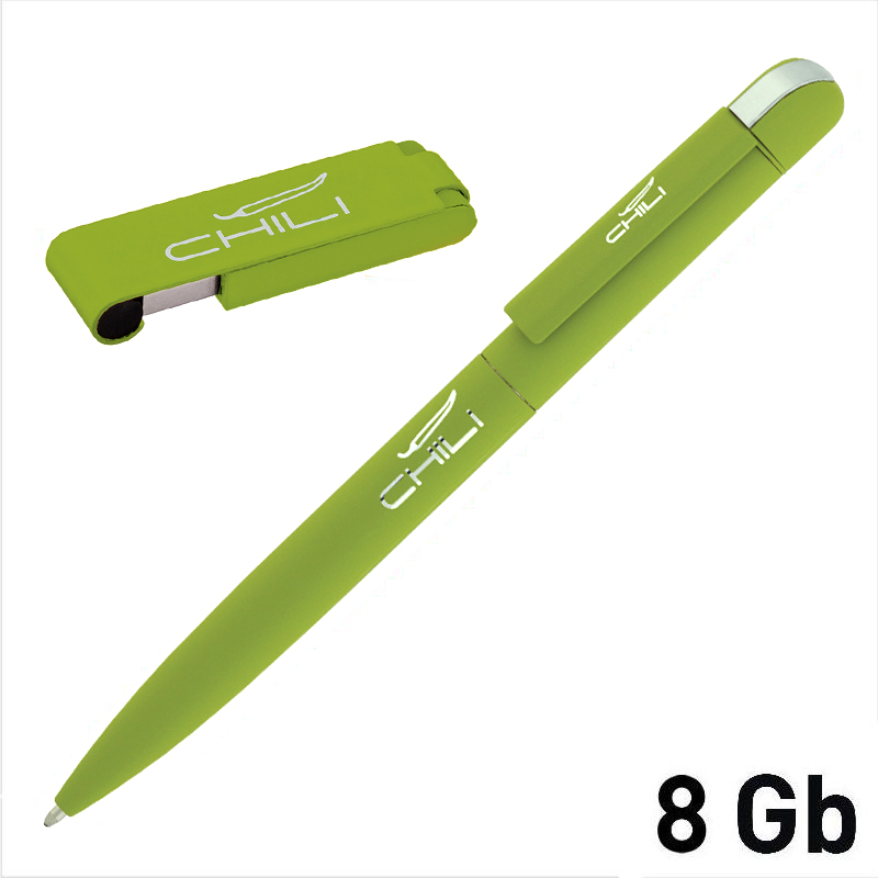 Набор ручка "Jupiter" + флеш-карта "Case" 8 Гб в футляре, зеленое яблоко, покрытие soft touch