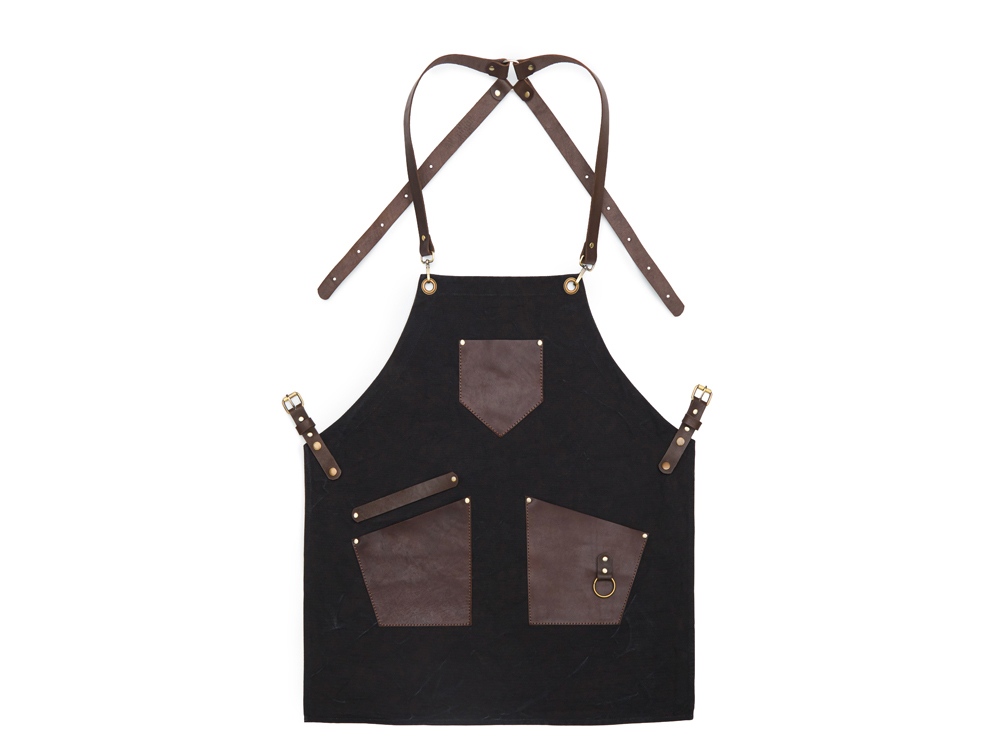 Фартук из канваса с ремнями из натуральной кожи, материал: канвас смесовый, плотность 450 гр/м, натуральная кожа КРС, цвет черный, коричневый темный