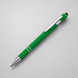 Ручка металлическая soft-touch шариковая со стилусом Sway, зеленый/серебристый