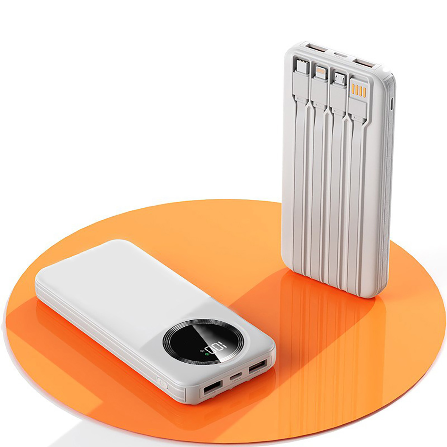 Зарядное устройство "Phantom" 10000 mAh с 4мя встроенными кабелями и цифровым индикатором заряда Зарядное устройство "Phantom" 10000 mAh с 4мя встроенными кабелями и цифровым индикатором заряда