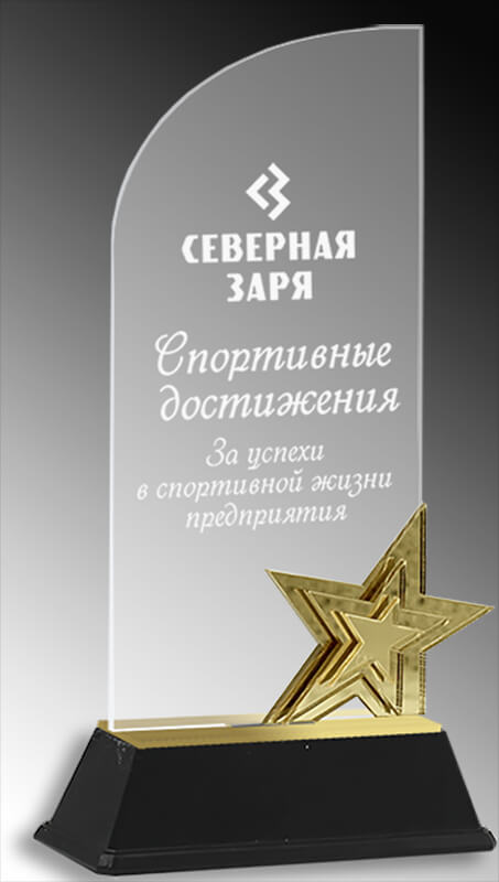 Акриловая награда с гравировкой (под золото)