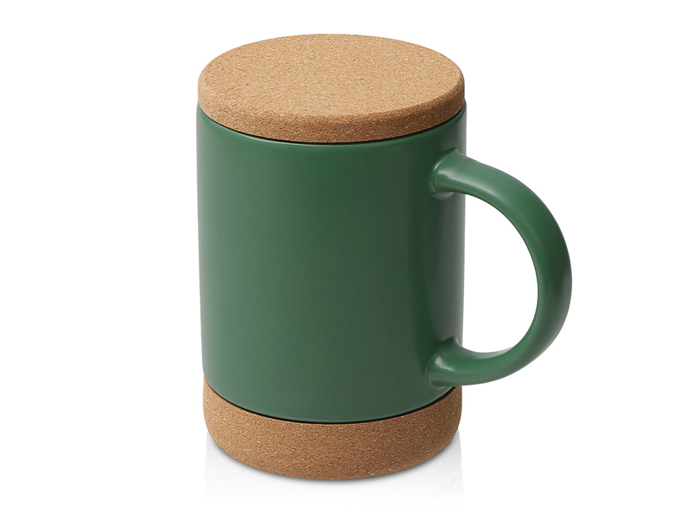 Кружка 450 мл с пробковым дном с крышкой Корк & Бон, глубокий зеленый Кружка 450 мл с пробковым дном с крышкой Корк & Бон, глубокий зеленый