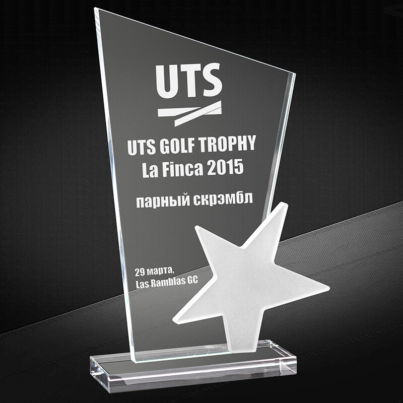 Награда из стекла с гравировкой со звездой