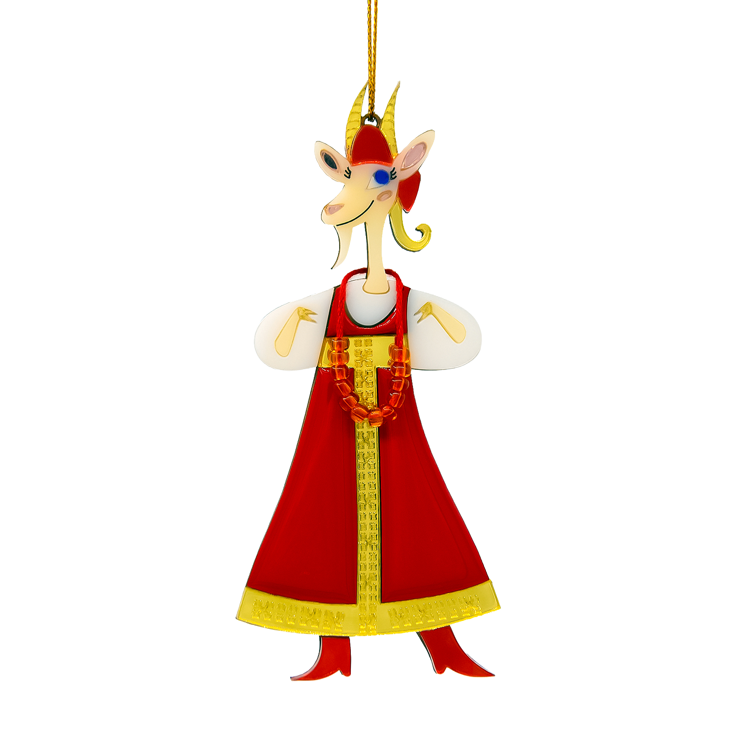 Ёлочная игрушка Коза в сарафане (красный с белым) Ёлочная игрушка Коза в сарафане (красный с белым)