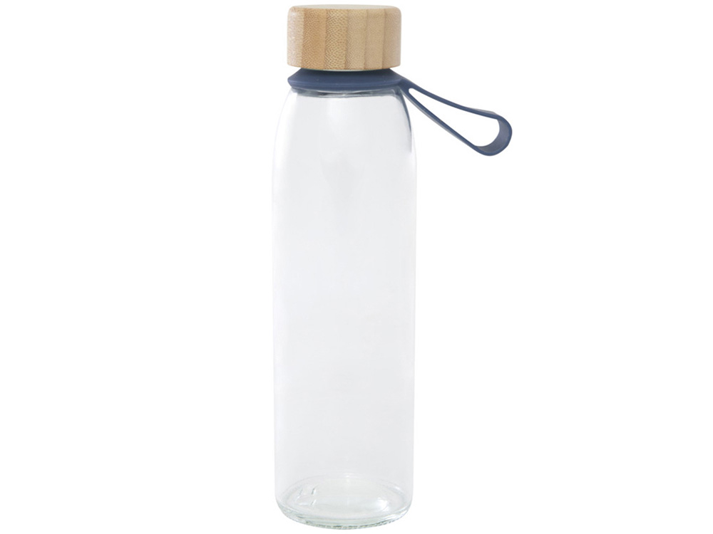 Стеклянная бутылка для воды Porto объемом 500 мл с силиконовой ручкой и бамбуковой крышкой - Синий