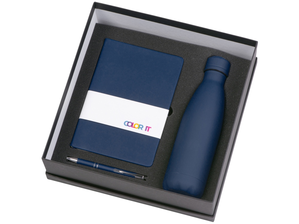 Подарочный набор с блокнотом С3, металлической ручкой и термобутылкой, темно-синий Подарочный набор с блокнотом С3, металлической ручкой и термобутылкой, темно-синий