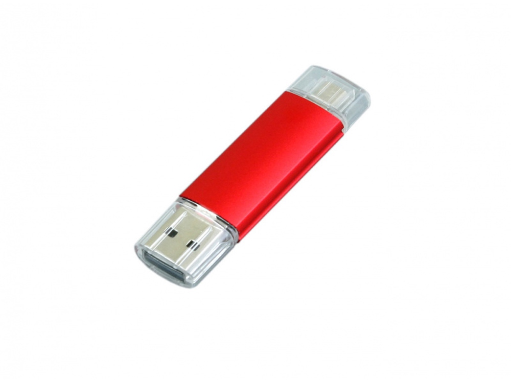 USB-флешка на 64 ГБ.c дополнительным разъемом Micro USB, красный