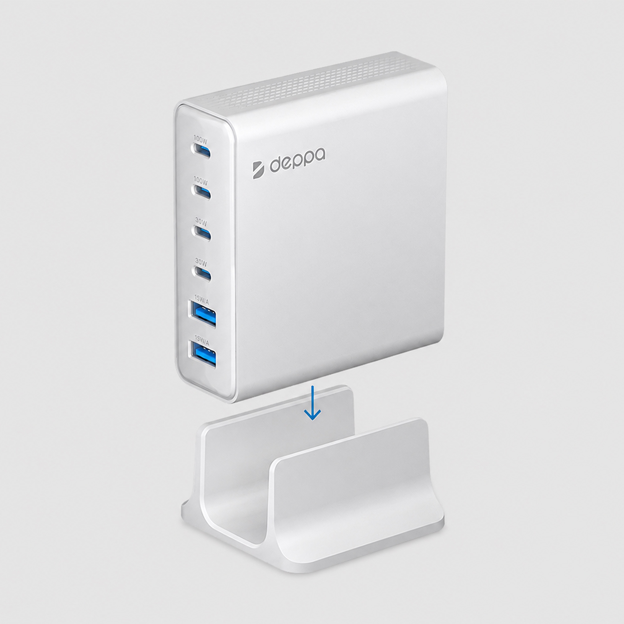 Зарядная станция 4xUSB Type-C, 2xUSB, PD, QC, 160Вт, белый, Deppa