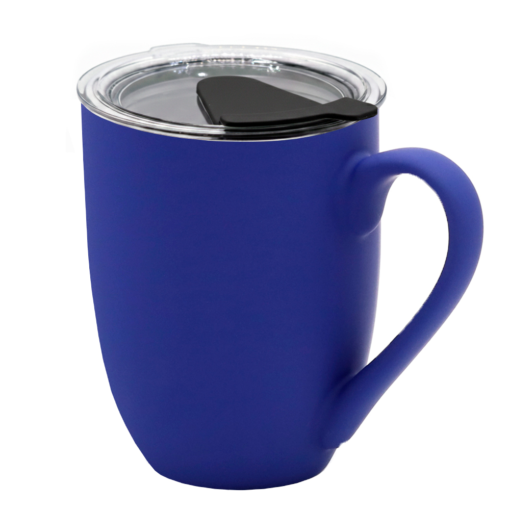 Кружка с крышкой Velvet Duo, софт-тач, тёмно-синяя/чёрная