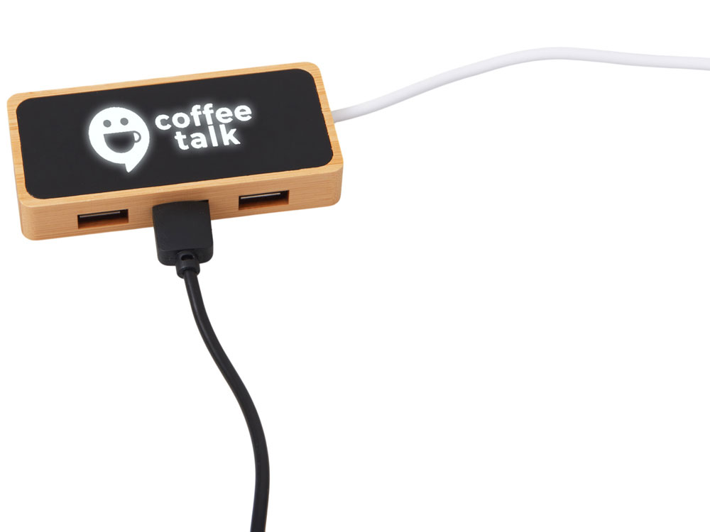 USB хаб с подсветкой лого Reedia S5, 3*USB, 1*Type C, бамбук, черный
