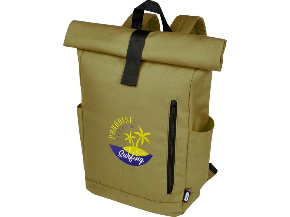 Рюкзак Byron 15,6 объемом 18 л со скручиваемым верхом, изготовленный из переработанного ПЭТ по стандарту GRS, оливковый Рюкзак Byron 15,6 объемом 18 л со скручиваемым верхом, изготовленный из переработанного ПЭТ по стандарту GRS, оливковый