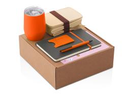 Набор с термокружкой, блокнотом, ручкой и ланчбоксом Refreshment, оранжевый