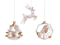 Елочные игрушки ( Снегирь+ Олень+ Ель) Розовый кварц