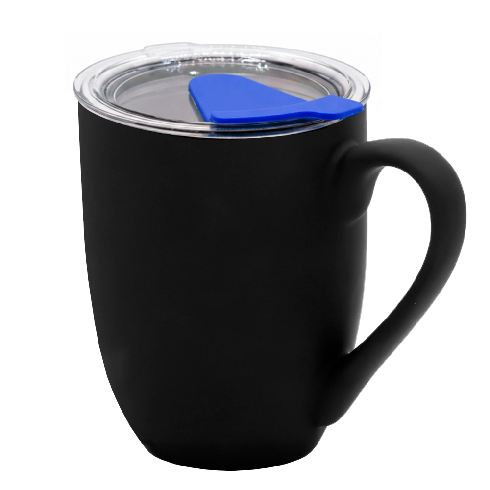 Кружка с крышкой Velvet Duo, софт-тач, чёрная/синяя Кружка с крышкой Velvet Duo, софт-тач, чёрная/синяя