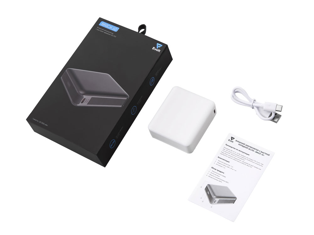 Внешний аккумулятор Brick 10 с быстрой зарядкой QC/PD, 10000 мАч, белый