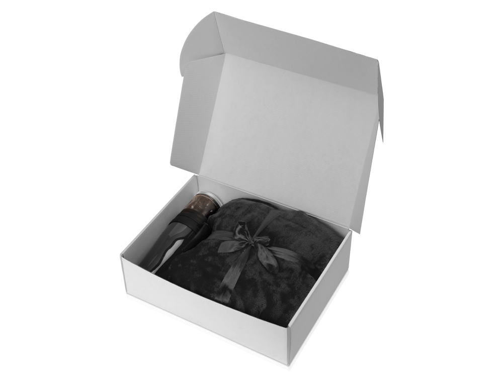 Подарочный набор с пледом, термокружкой и миндалем в шоколадной глазури Tasty hygge, черный