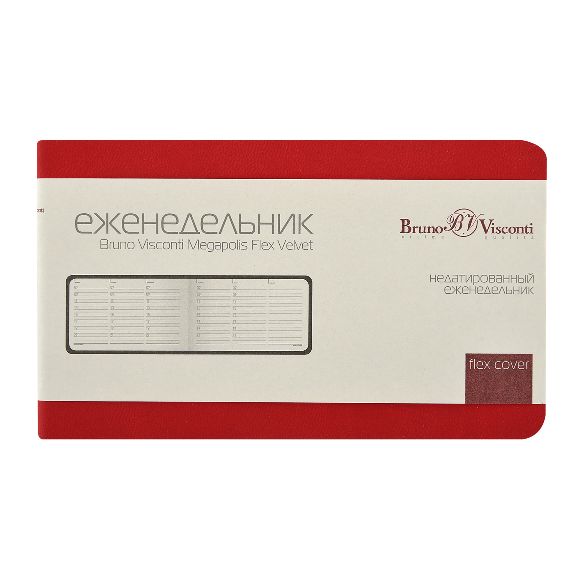 Еженедельник недатированный А6 Мегаполис Вельвет, красный