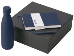 Подарочный набор c блокнотом C2, ручкой и термобутылкой, темно-синий