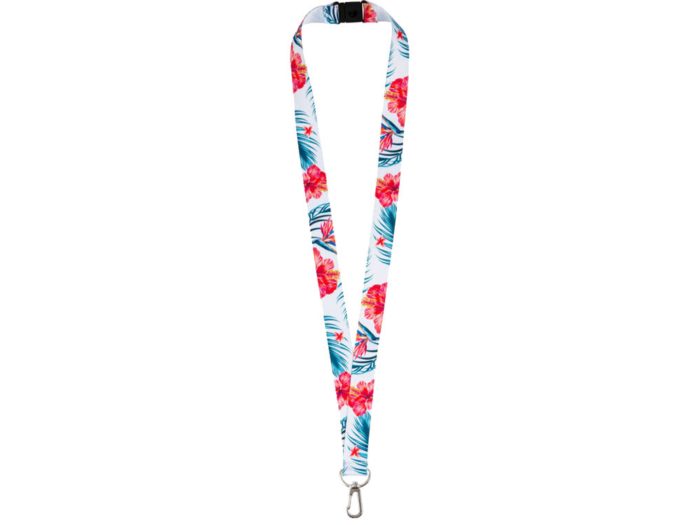 Ланъярд 2 см под сублимацию с карабином и замком обрыва, серебристый