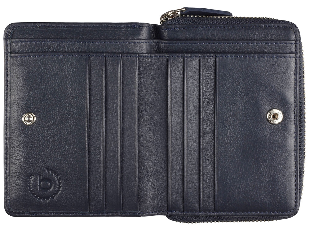 Кошелёк женский BUGATTI Lady Top, на молнии, тёмно-синий, натуральная воловья кожа, 12х2,5х9 см