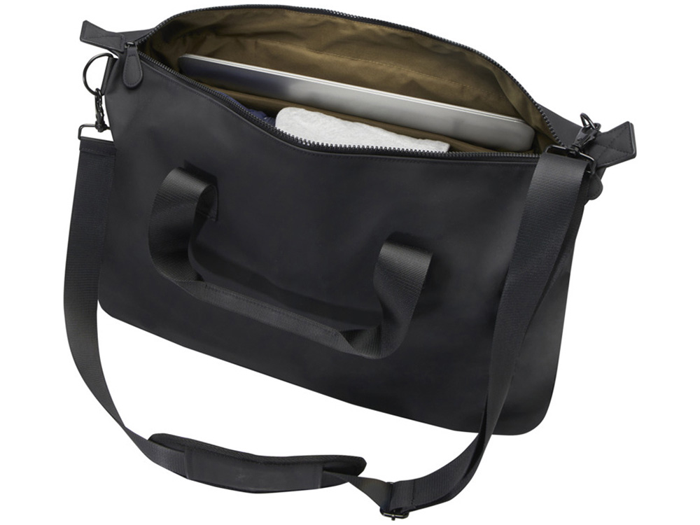 Спортивная сумка для ноутбука с диагональю экрана 15,6 дюйма Turner, изготовленная из переработанных материалов согласно стандарту GRS - сплошной черный