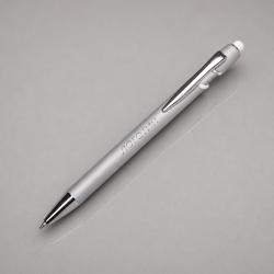 Ручка-стилус металлическая шариковая Sway Monochrome с цветным зеркальным слоем, серебристый с белым Ручка-стилус металлическая шариковая Sway Monochrome с цветным зеркальным слоем, серебристый с белым