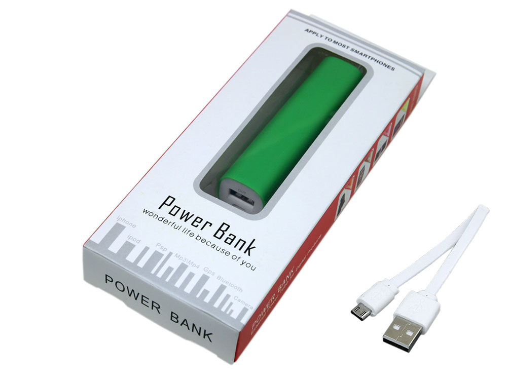 PB030 Универсальное зарядное устройство power bank  прямоугольной формы. 2600MAH. Зеленый