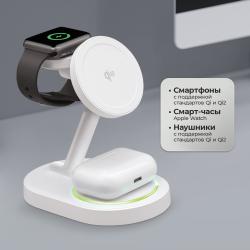Беспроводная зарядная станция 3 в 1 MagSafe QI2 NEO, белый, Deppa Беспроводная зарядная станция 3 в 1 MagSafe QI2 NEO, белый, Deppa