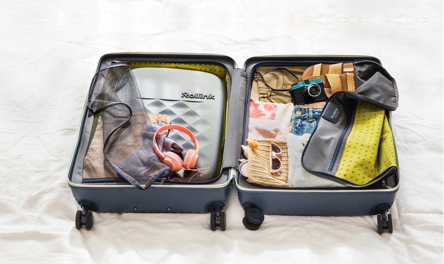 Чемодан складной Rollink Earth 55x40x20 см, 2 колеса, черный/оранжевый