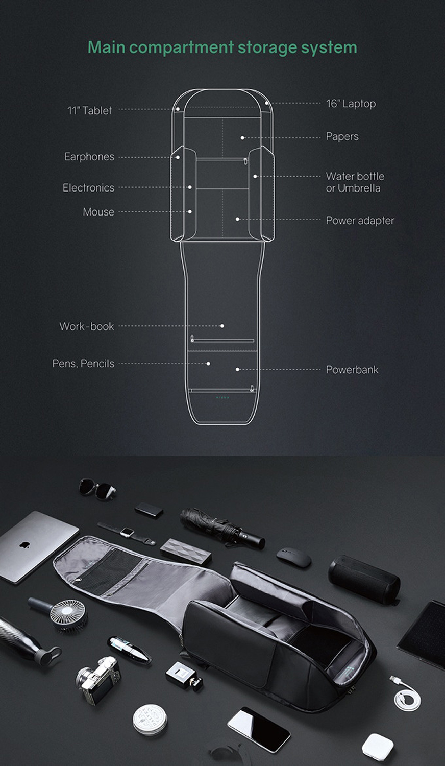 Рюкзак KORIN FlipPack 47х30х17 см, зеленый/черный