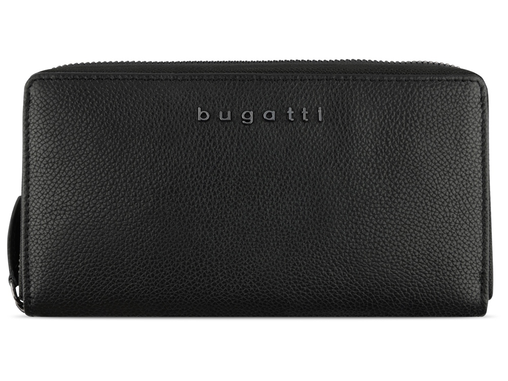 Кошелёк женский BUGATTI Bella, с RFID защитой, чёрный, воловья кожа/полиэстер, 18,5х2,5х10 см