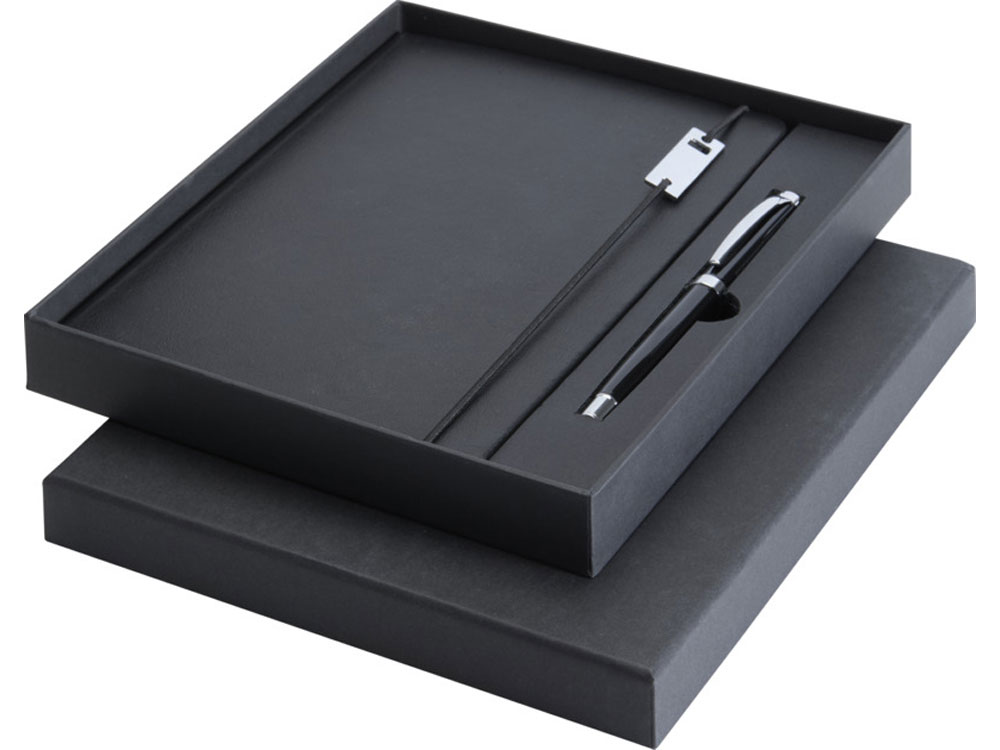 Набор Legato Elegance из блокнота формата А5 в твердой обложке и ручки-роллера, черный/черный