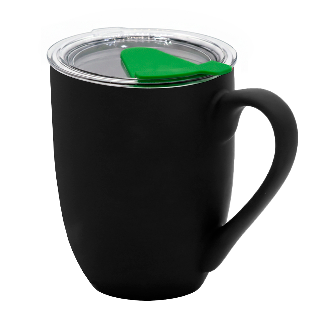 Кружка с крышкой Velvet Duo, софт-тач, чёрная/зелёная Кружка с крышкой Velvet Duo, софт-тач, чёрная/зелёная