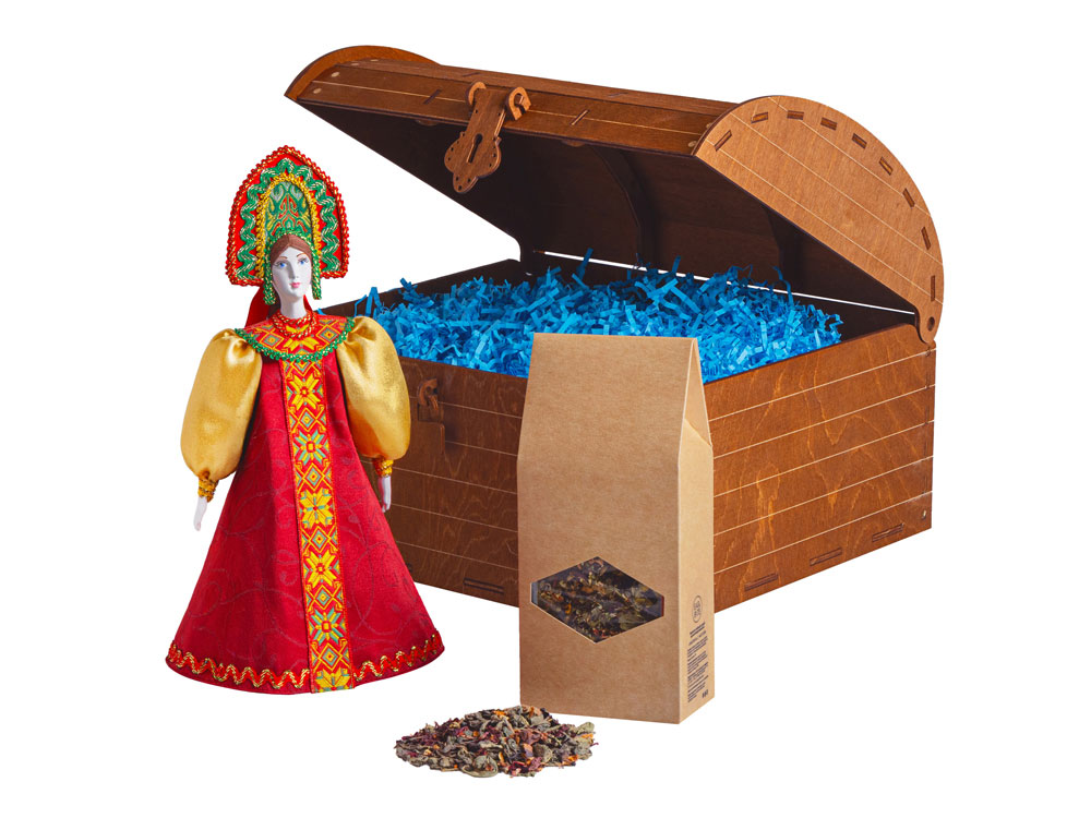 Подарочный набор: кукла фарфоровая, чай Малина с мятой, красный