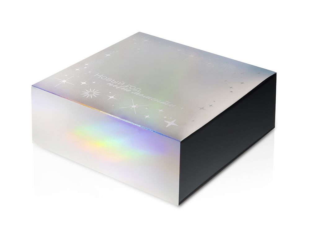 Подарочная коробка с голографическим шубером Aurora, L, вн. размер 260х260х100 мм.