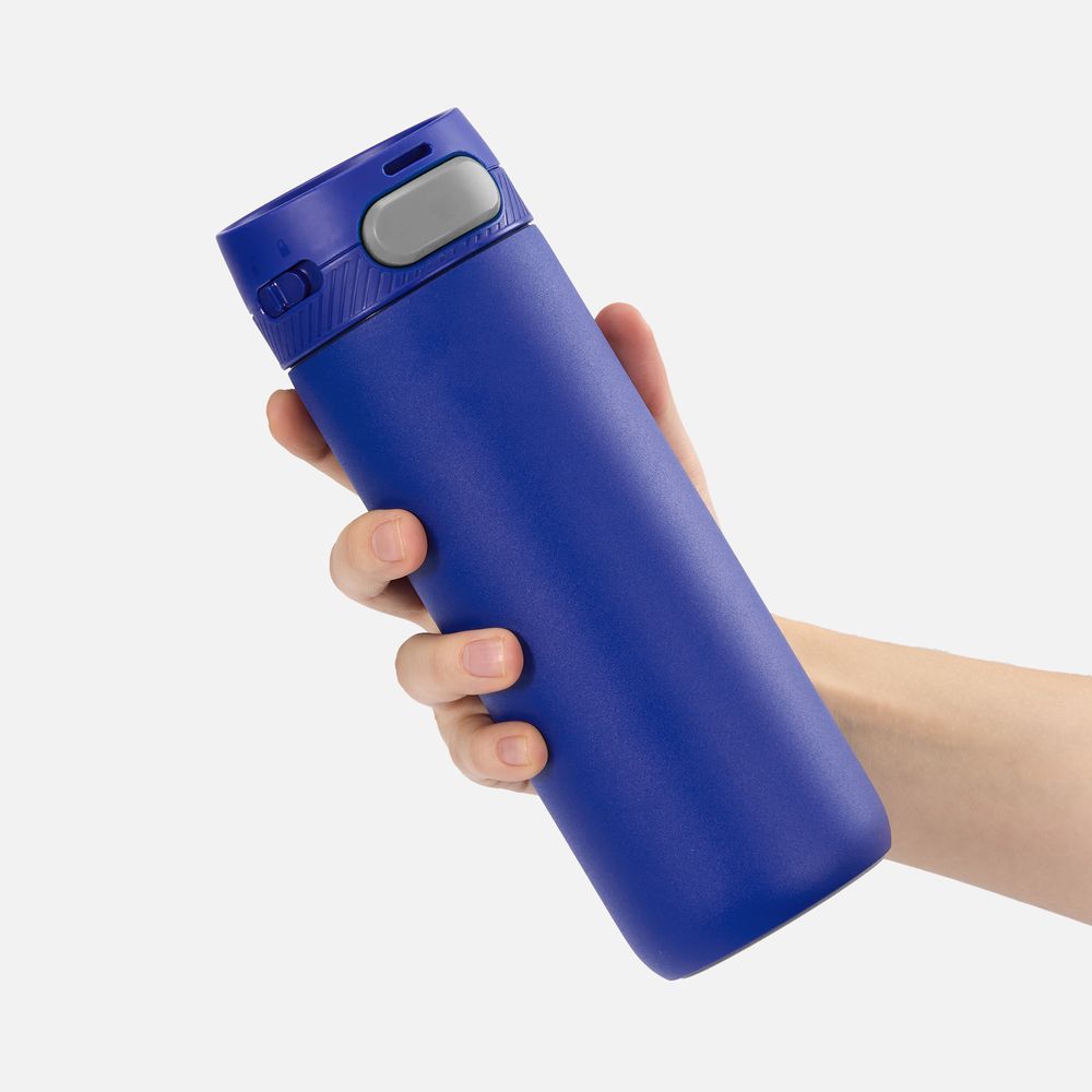 Термостакан X1 с цветной кнопкой, синий с серым