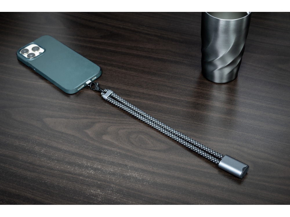 Ремешок-держатель для телефона с зарядным кабелем USB-C - USB-C Lany Wristband Charge Eco, серый