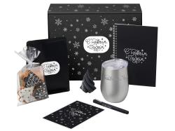Подарочный набор c термокружкой, блокнотом, ручкой и свечкой, серебристый